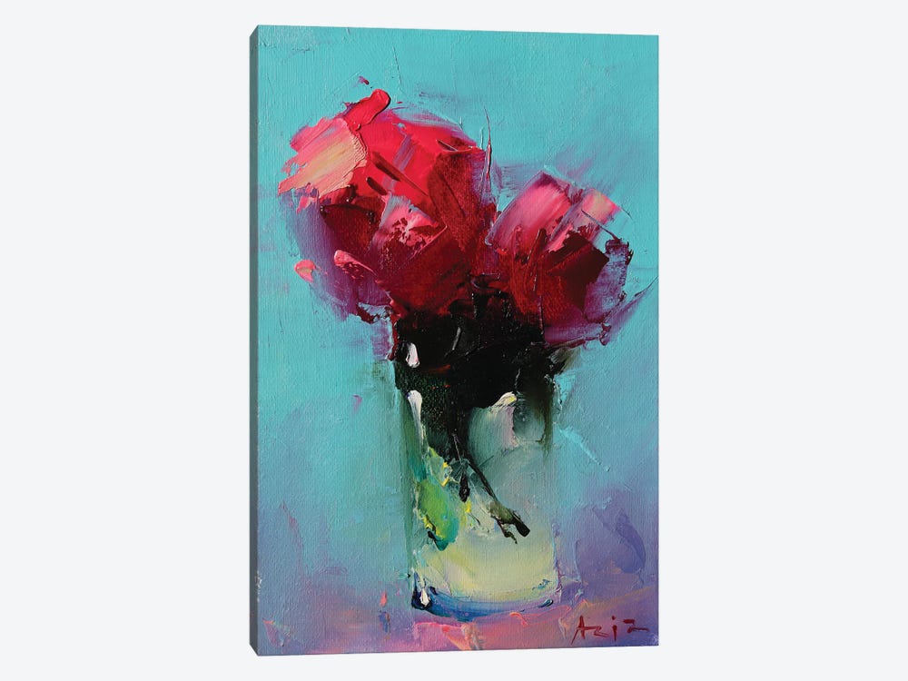 Red Roses In A Glass by Aziz Sulaimanov 1-piece Canvas Print
