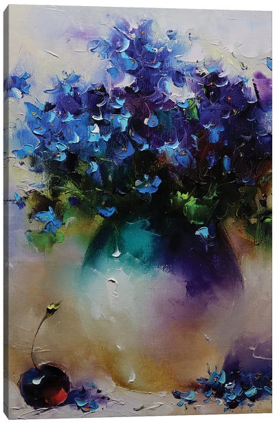 Blue Bouquet And Cherry Canvas Art Print - Cherry Art