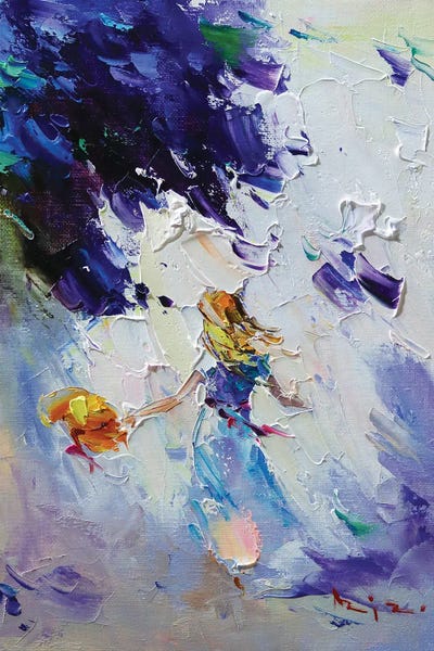 Aziz Sulaimanov: Blue Flowers And Girl by Aziz Sulaimanov