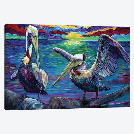 Two Pelicans At Sunset Canvas Print #AZW10} by Amanda Zirzow Canvas Art