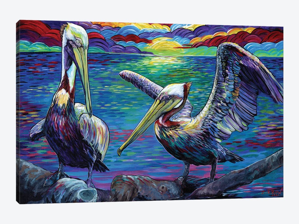 Two Pelicans At Sunset by Amanda Zirzow 1-piece Canvas Art