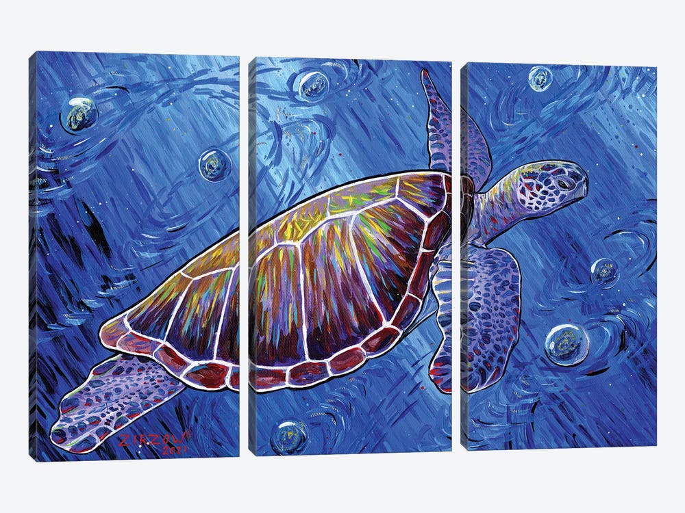 Intergalactic Sea Turtle by Amanda Zirzow 3-piece Art Print
