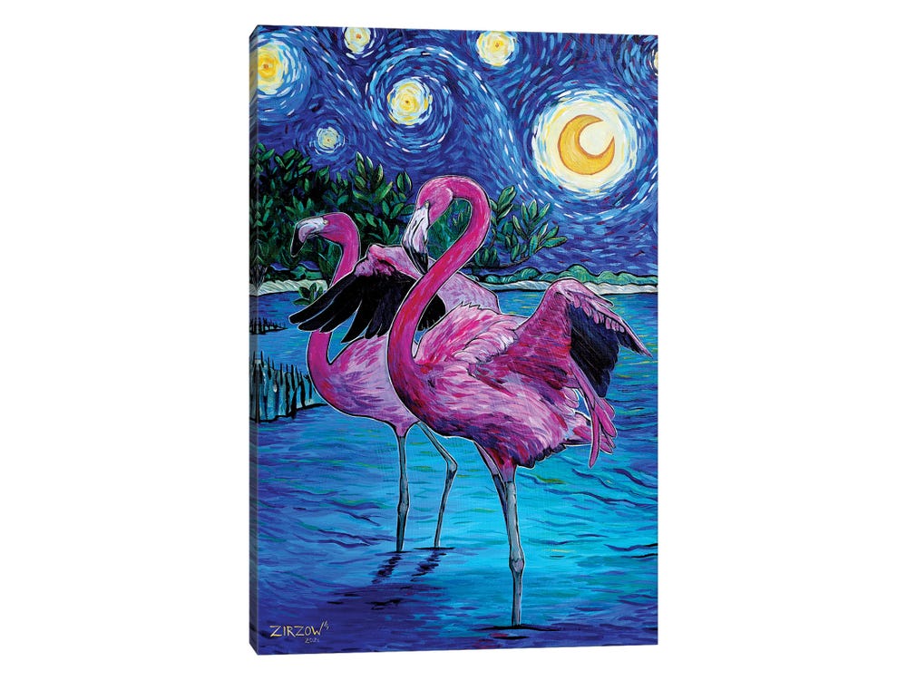 Flamingos In The Starry Night Art Print by Amanda Zirzow