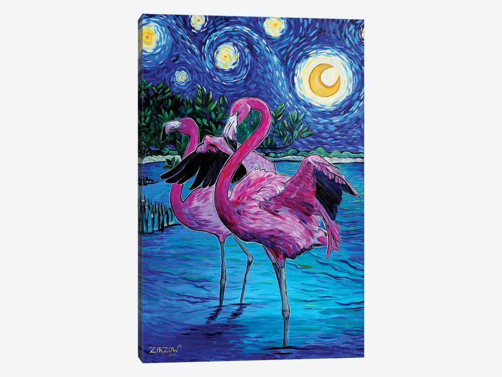 Flamingos In The Starry Night by Amanda Zirzow 1-piece Canvas Print