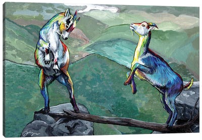 The Two Goats Canvas Art Print - Goat Art
