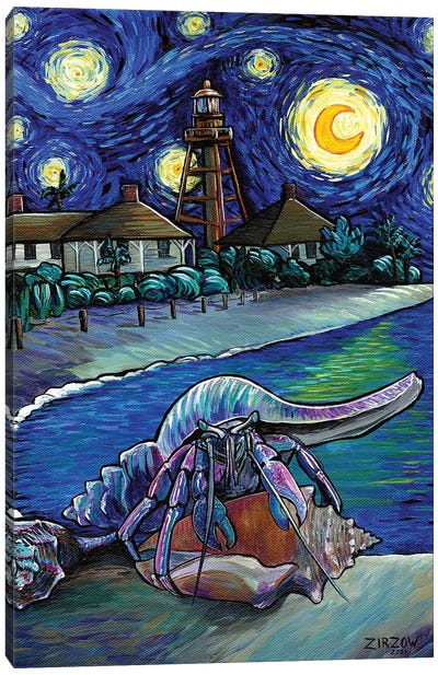 The Hermit Crab In The Starry Night Canvas Art Print - Crab Art