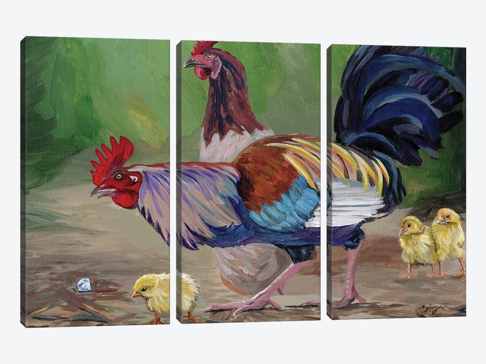 The Rooster And The Jewel by Amanda Zirzow 3-piece Canvas Artwork