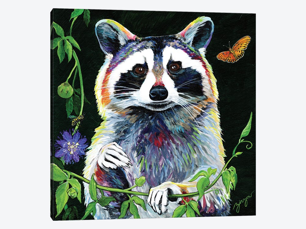 The Raccoon And The Honeybee by Amanda Zirzow 1-piece Canvas Print