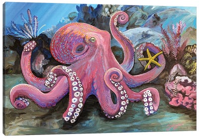 Octopus Kisses And Starfish Wishes Canvas Art Print - Octopus Art