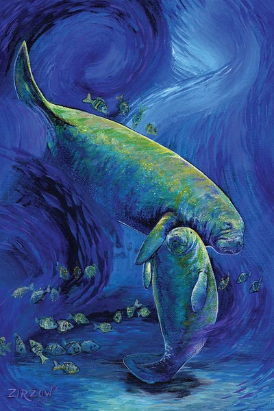 Blue: Manatee Mother And Child by Amanda Zirzow
