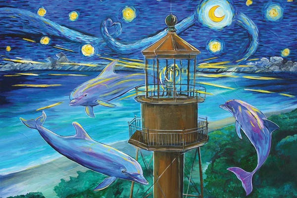 Amanda Zirzow: Dolphins Drawn To The Sanibel Light by Amanda Zirzow