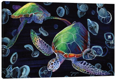 Winter Wonderland (Sea Turtles And Moon Jellies) Canvas Art Print - Amanda Zirzow