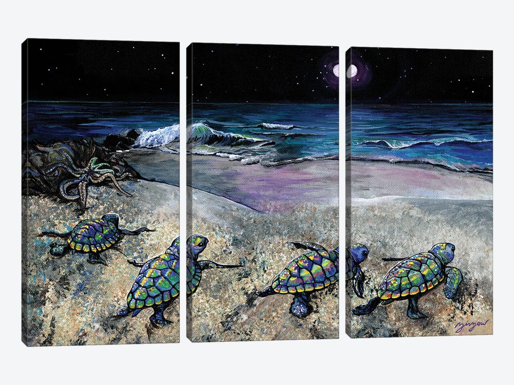 New Horizons (Baby Sea Turtles) by Amanda Zirzow 3-piece Canvas Wall Art
