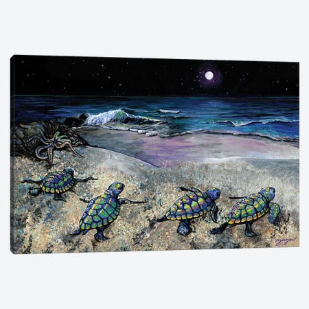 New Horizons (Baby Sea Turtles) Canvas Print #AZW38} by Amanda Zirzow Canvas Artwork