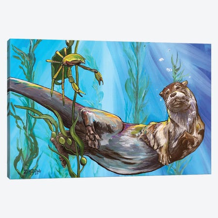 The Sea Otter And The Kelp Crab Canvas Print #AZW41} by Amanda Zirzow Canvas Art Print