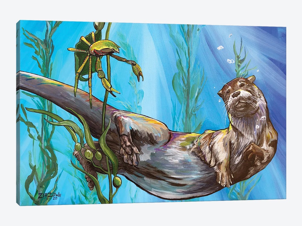 The Sea Otter And The Kelp Crab by Amanda Zirzow 1-piece Canvas Wall Art