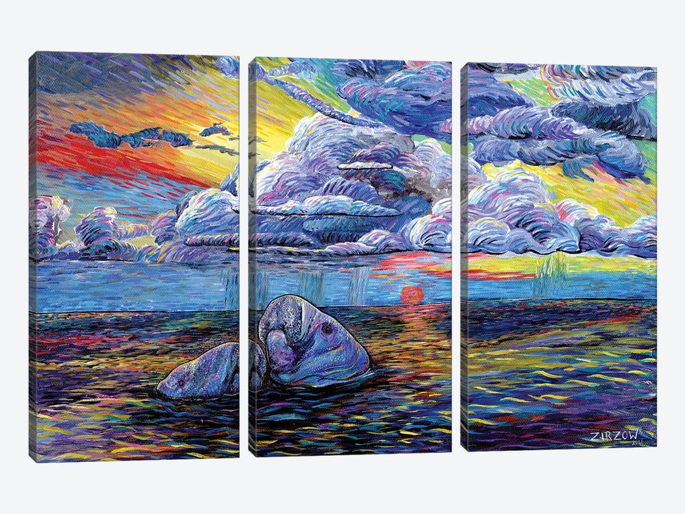 Manatees At Sunset by Amanda Zirzow 3-piece Canvas Artwork