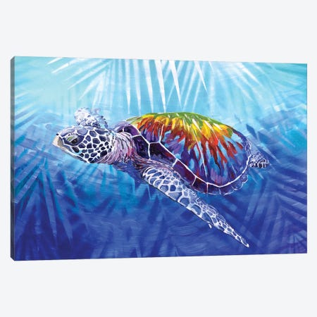 Tropical Sea Turtle Canvas Print #AZW46} by Amanda Zirzow Canvas Wall Art
