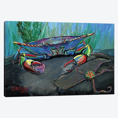 XOXO Crab Canvas Print #AZW47} by Amanda Zirzow Canvas Wall Art