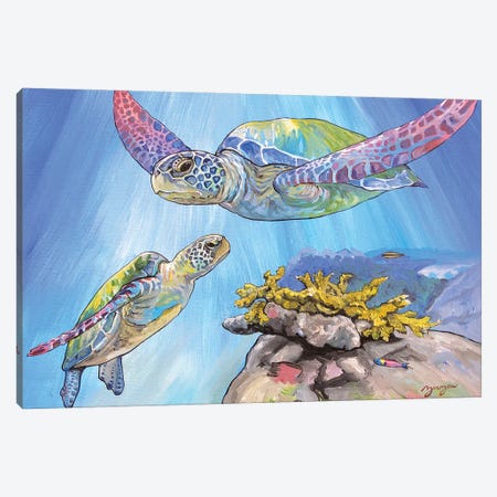 The Young Sea Turtle And Her Mother Canvas Print #AZW50} by Amanda Zirzow Canvas Artwork