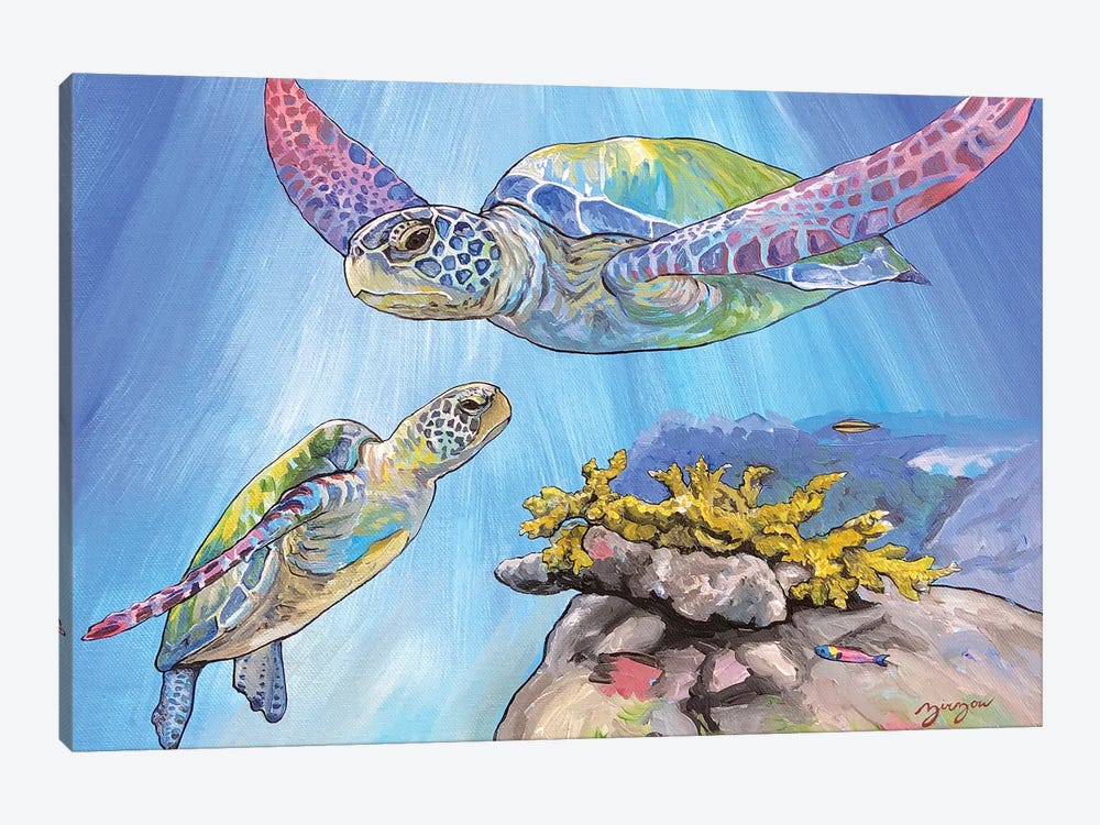 The Young Sea Turtle And Her Mother by Amanda Zirzow 1-piece Canvas Artwork