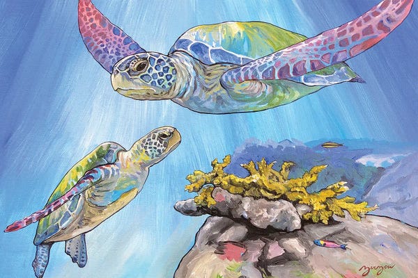 Amanda Zirzow: The Young Sea Turtle And Her Mother by Amanda Zirzow
