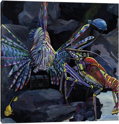 The Lobster And The Lionfish (Lion And Spiny) Canvas Art Print - Amanda Zirzow