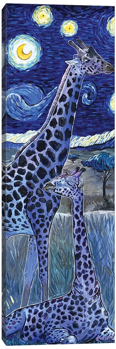Giraffes In The Starry Night (Under The Stars) Canvas Art Print - Amanda Zirzow