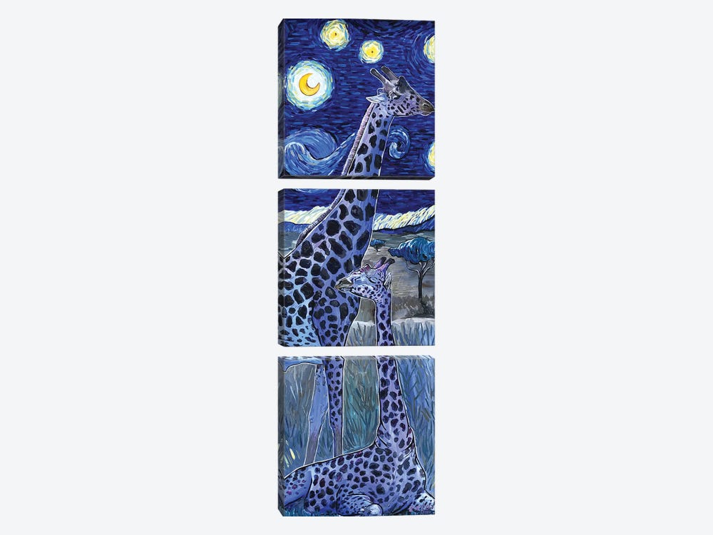Giraffes In The Starry Night (Under The Stars) by Amanda Zirzow 3-piece Canvas Print