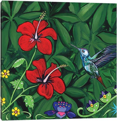 Hummingbird And Flowers In The Afterlife Canvas Art Print - Amanda Zirzow