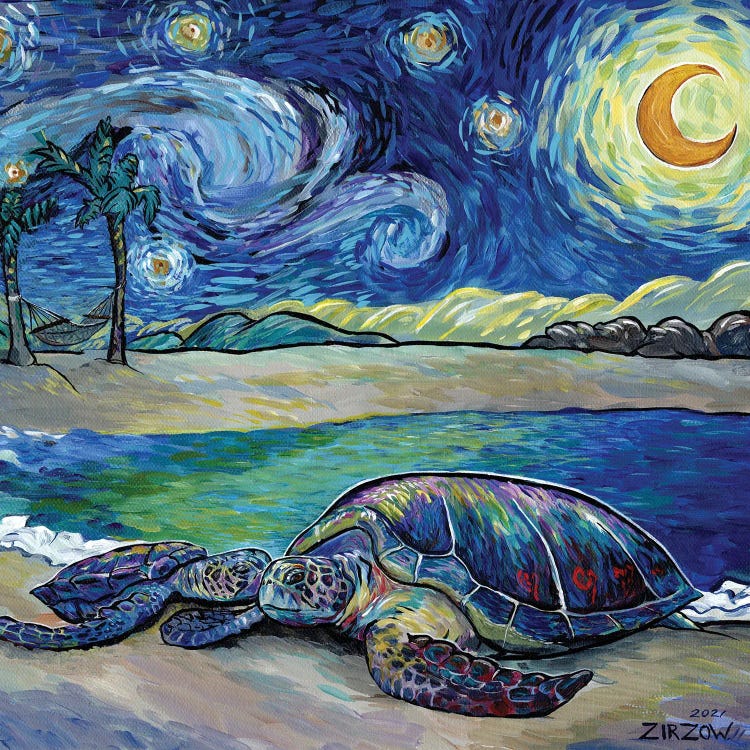 Sea Turtles In The Starry Night by Amanda Zirzow wall art