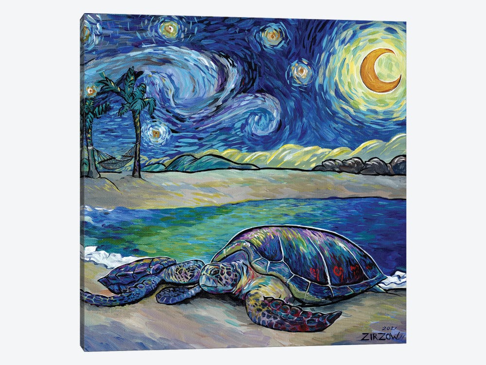 Sea Turtles In The Starry Night by Amanda Zirzow 1-piece Canvas Wall Art