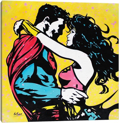 When A Superman Loves A Wonder Woman Canvas Art Print - Similar to Andy Warhol