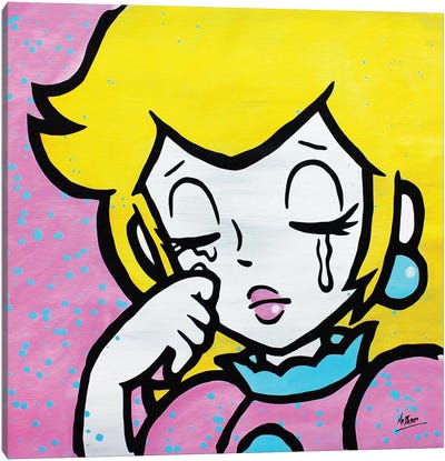 Crying Princess Peach (Roy Lichtenstein Satire) Canvas Art Print - Kids Character Art