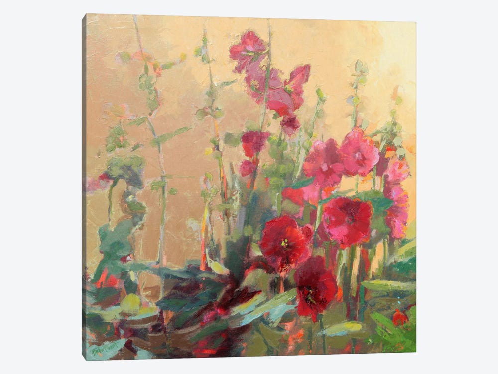 Red Haven Hollyhocks by Beth A. Forst 1-piece Canvas Art Print
