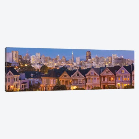 San Francisco, California, Victorian homes and city at dusk Canvas Print #BBA6} by Bill Bachmann Canvas Art