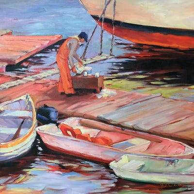 Barbara Cleary - Canvas Prints: Fishing Maine by Barbara Cleary