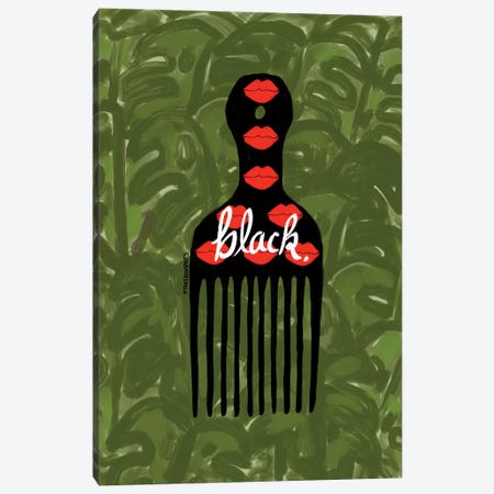 Black Fro Pick Canvas Print #BBH222} by Bouffants & Broken Hearts Canvas Art Print