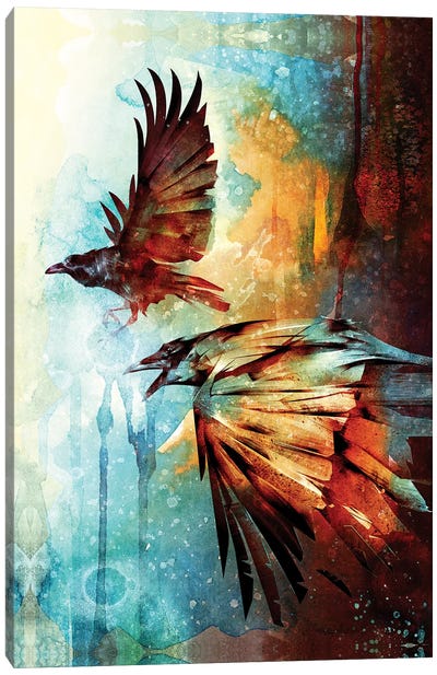Crows In Flight Canvas Art Print - Crow Art