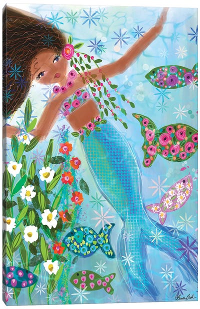 Floral Mermaid Garden Myra Canvas Art Print - Kids Ocean Life Art