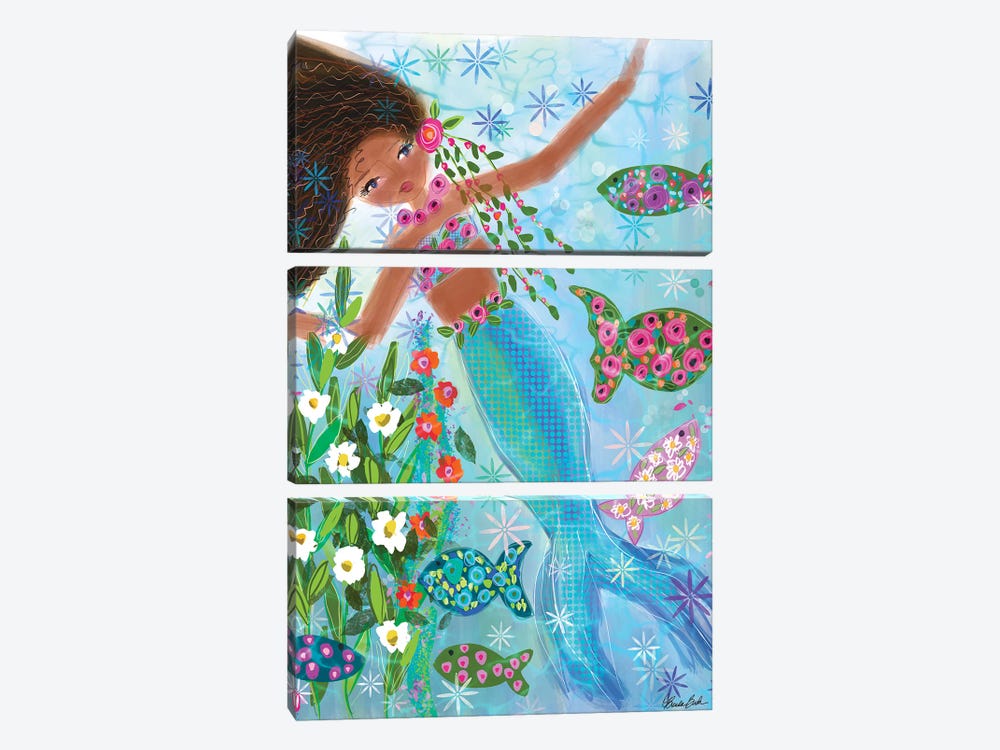 Floral Mermaid Garden Myra by Brenda Bush 3-piece Art Print