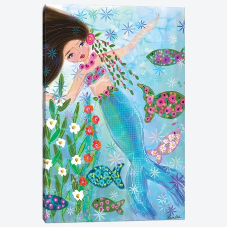 Floral Garden Mermaid Coral Canvas Print #BBN127} by Brenda Bush Art Print