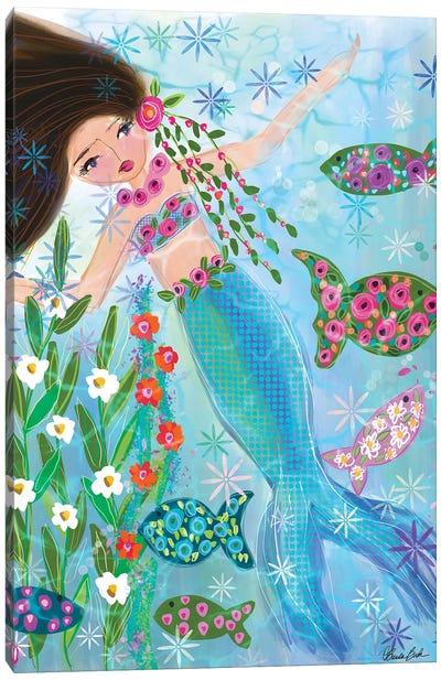 Floral Garden Mermaid Coral Canvas Art Print - Brenda Bush