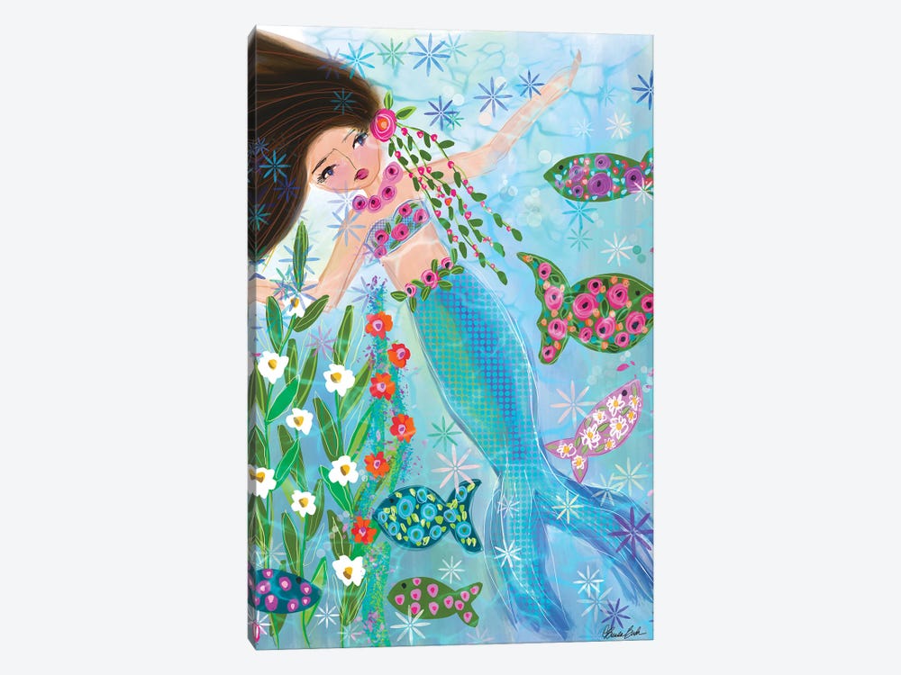Floral Garden Mermaid Coral by Brenda Bush 1-piece Canvas Artwork