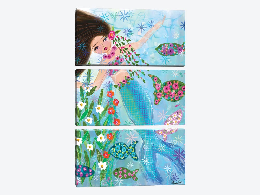 Floral Garden Mermaid Coral by Brenda Bush 3-piece Canvas Art