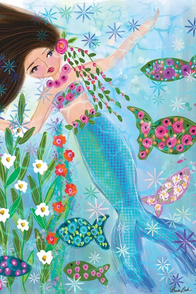 Mermaids: Floral Garden Mermaid Coral by Brenda Bush