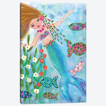 Floral Garden Mermaid Daisy Canvas Print #BBN128} by Brenda Bush Canvas Wall Art