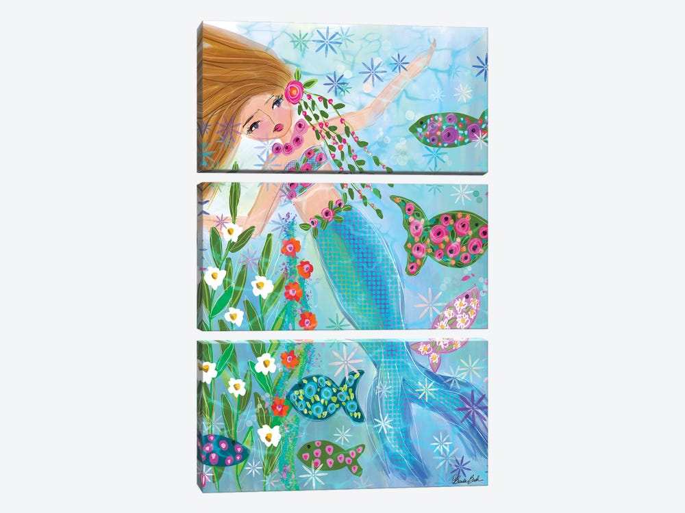 Floral Garden Mermaid Daisy by Brenda Bush 3-piece Canvas Art Print