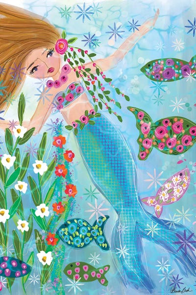 Kids Ocean Life Art: Floral Garden Mermaid Daisy by Brenda Bush
