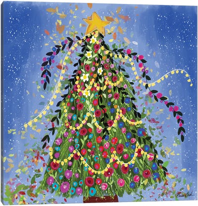 Happy Christmas Tree Canvas Art Print - Whimsical Décor